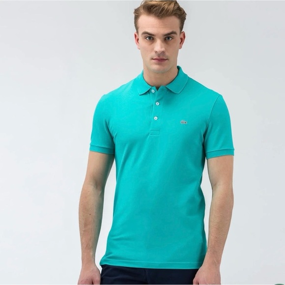 Lacoste Slim Fit Pique L.12.12 Short Sleeve Cotton Polo-BlueTurquoise-Men Medium - Picture 1 of 6